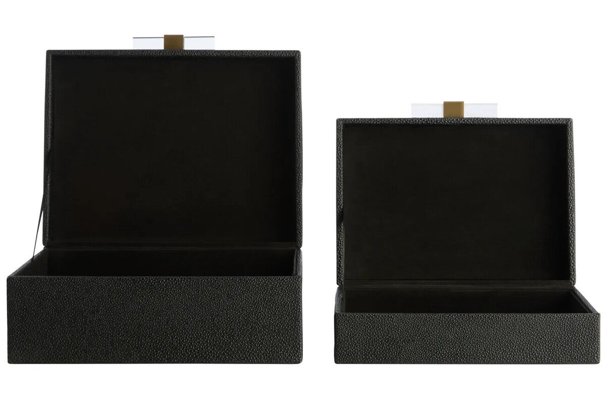 Cardona Set of Two Black Shagreen Effect Trinket Boxes
