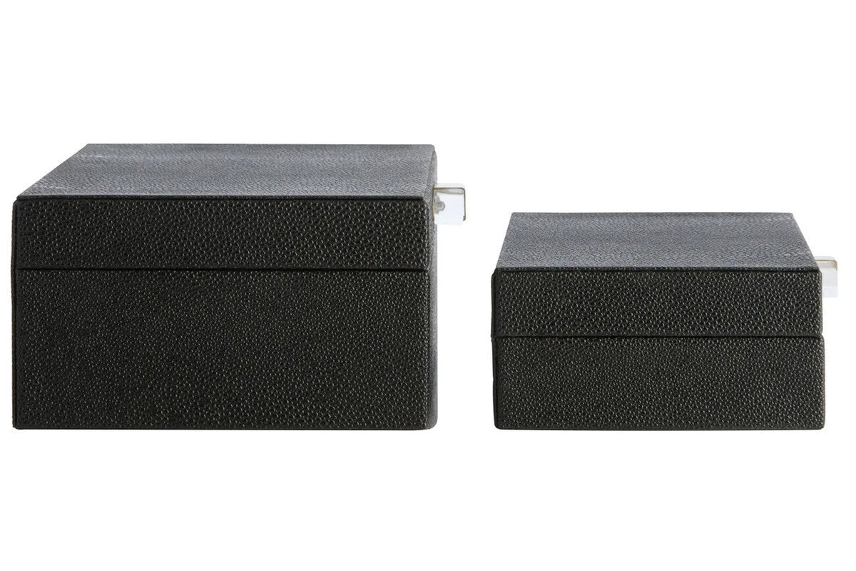 Cardona Set of Two Black Shagreen Effect Trinket Boxes