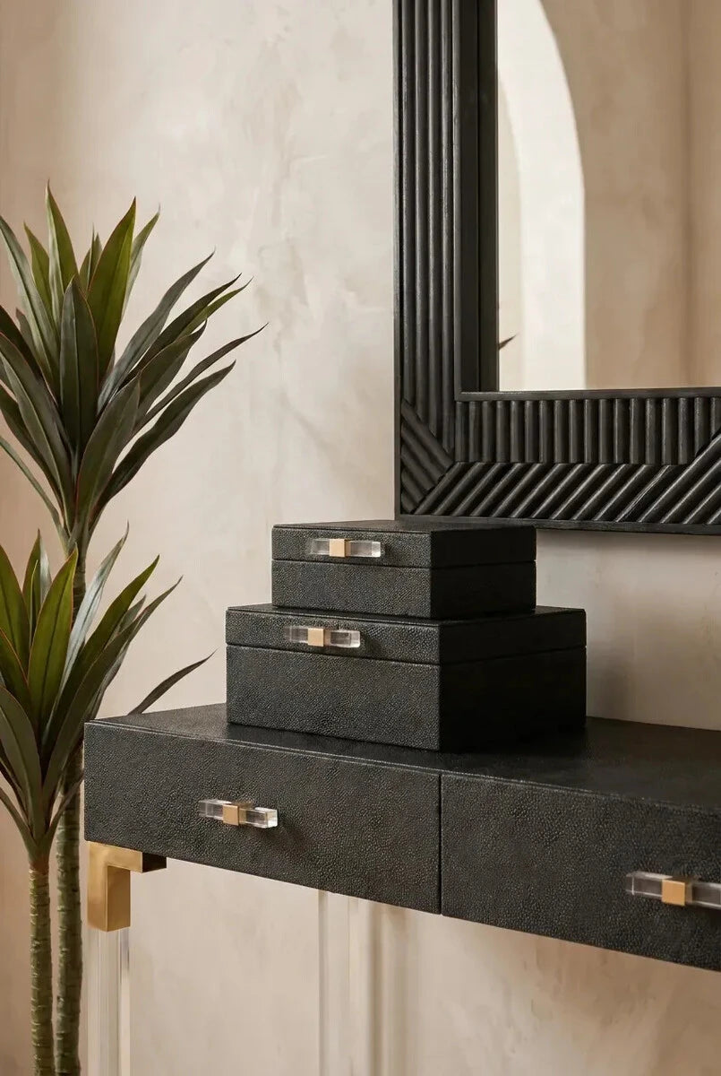 Cardona Set of Two Black Shagreen Effect Trinket Boxes