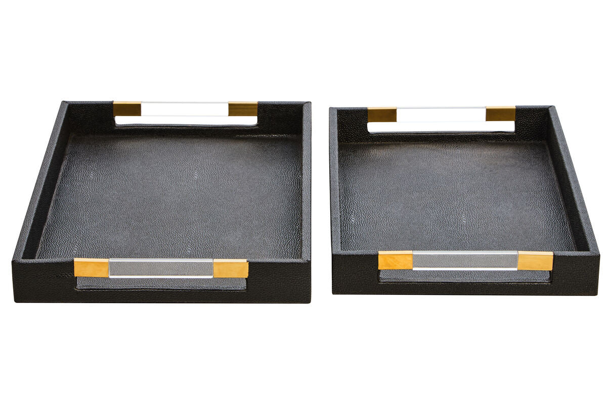 Cardona Set Of Two Black Shagreen Effect Trays