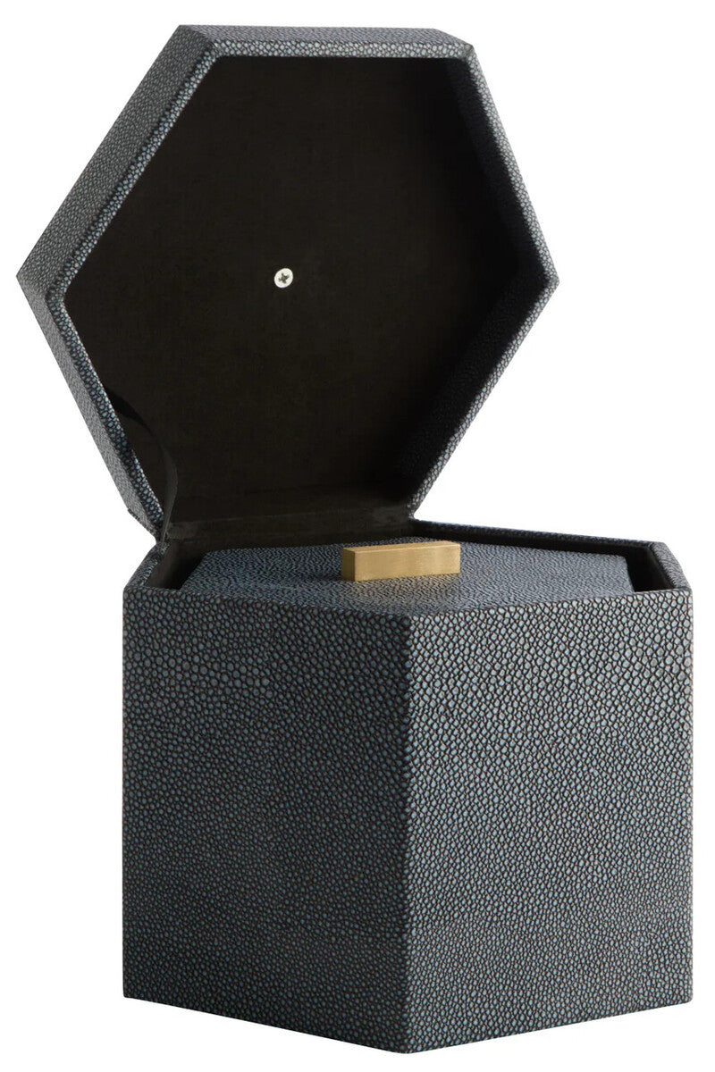 Cardona Set Of Two Hexagonal Blue Shagreen Effect Trinket Boxes