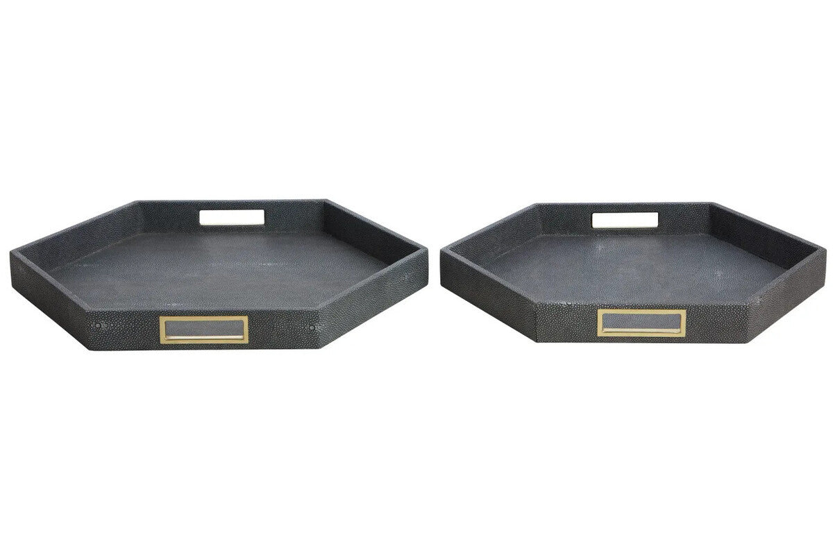 Cardona Set Of Two Hexagonal Blue Shagreen Effect Trays