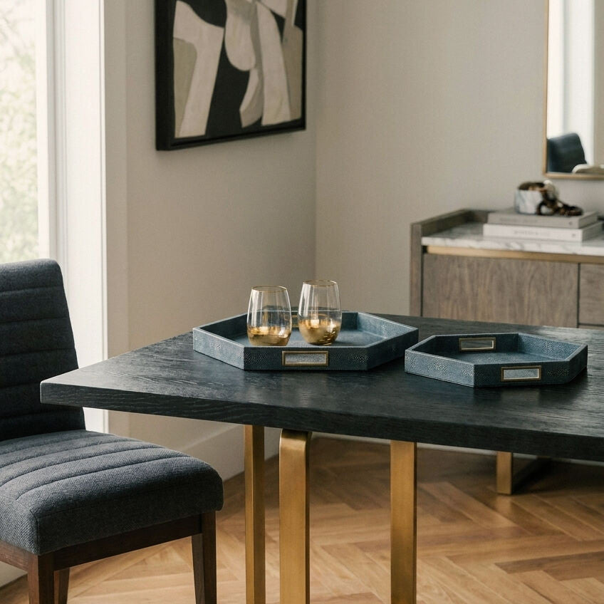 Cardona Set Of Two Hexagonal Blue Shagreen Effect Trays