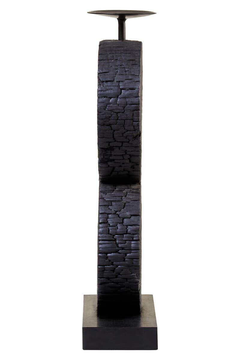 Hamilton Interiors Accessories Fidel Large Charred Black Mango Wood Log Candle Holder House of Isabella UK