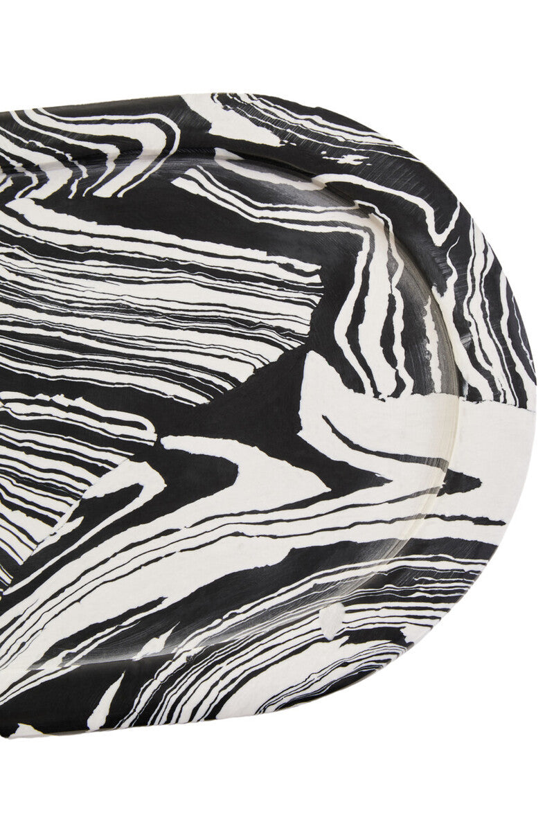 Helsa Black And White Oval Marble Tray