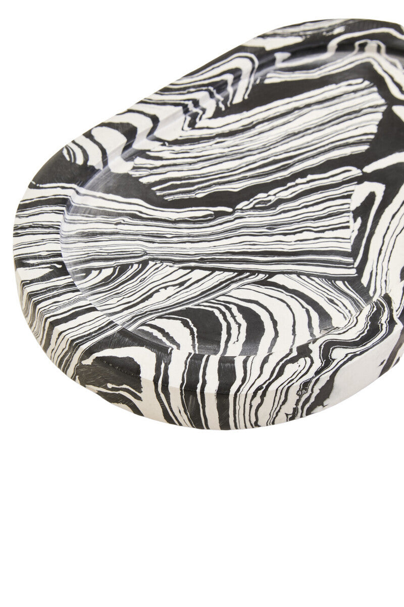 Helsa Black And White Oval Marble Tray
