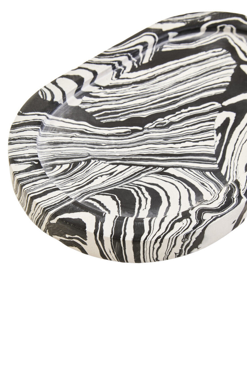 Helsa Black And White Oval Marble Tray