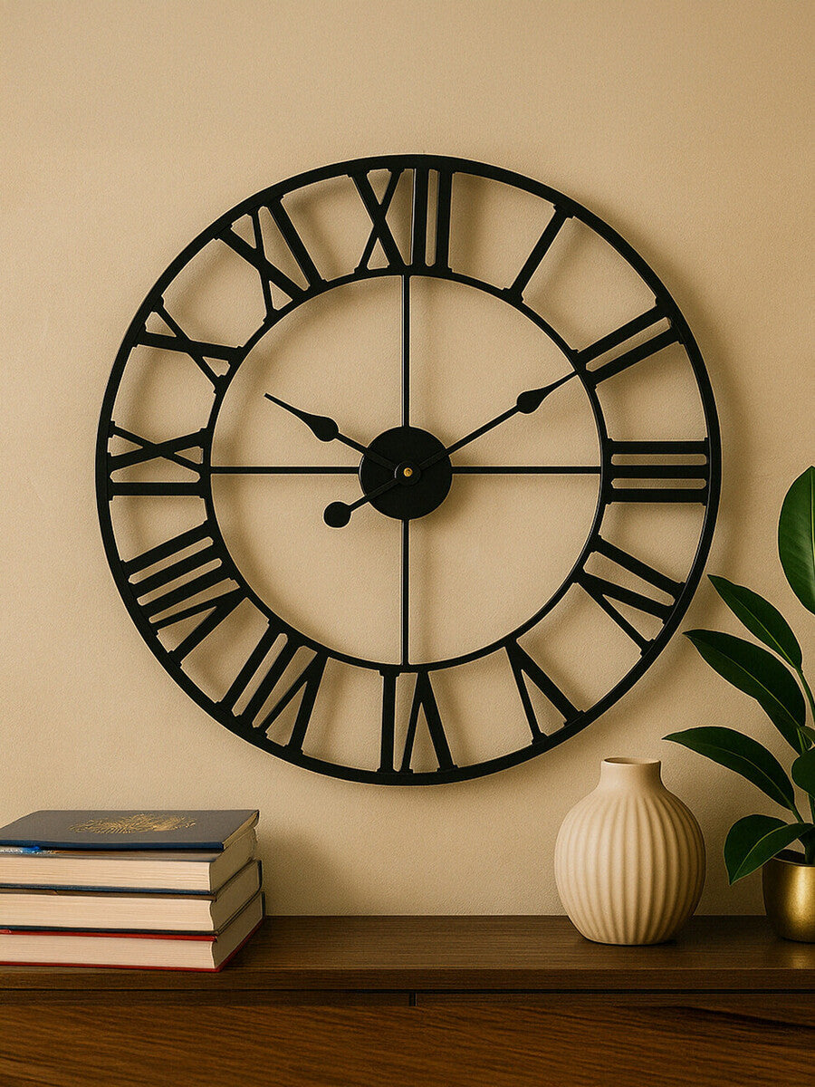 Genova 60cm Dia Black Metal Wall Clock
