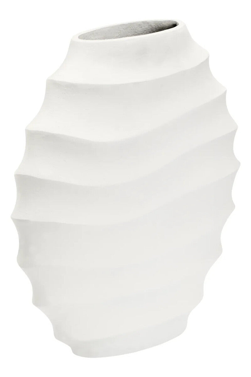 Mira Small Ivory Finish Rippled Round Vase
