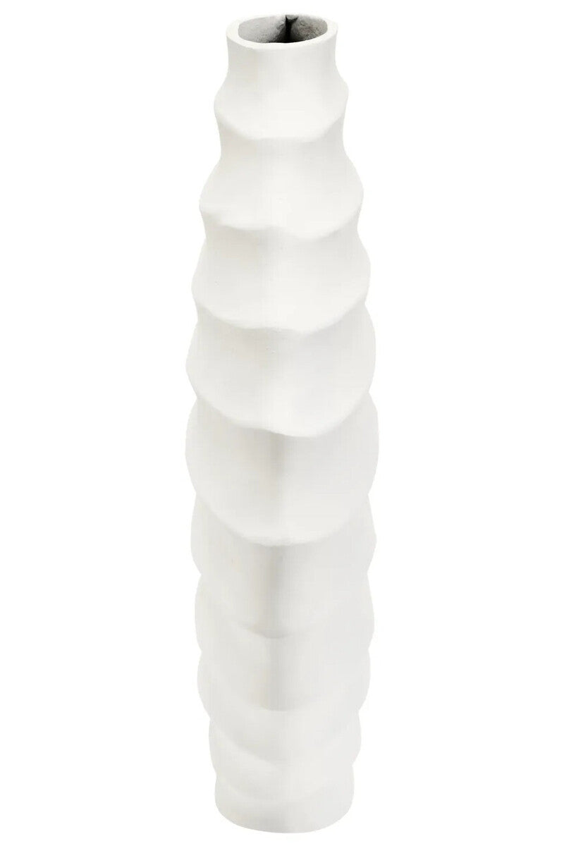Mira Large Ivory Finish Rippled Round Vase