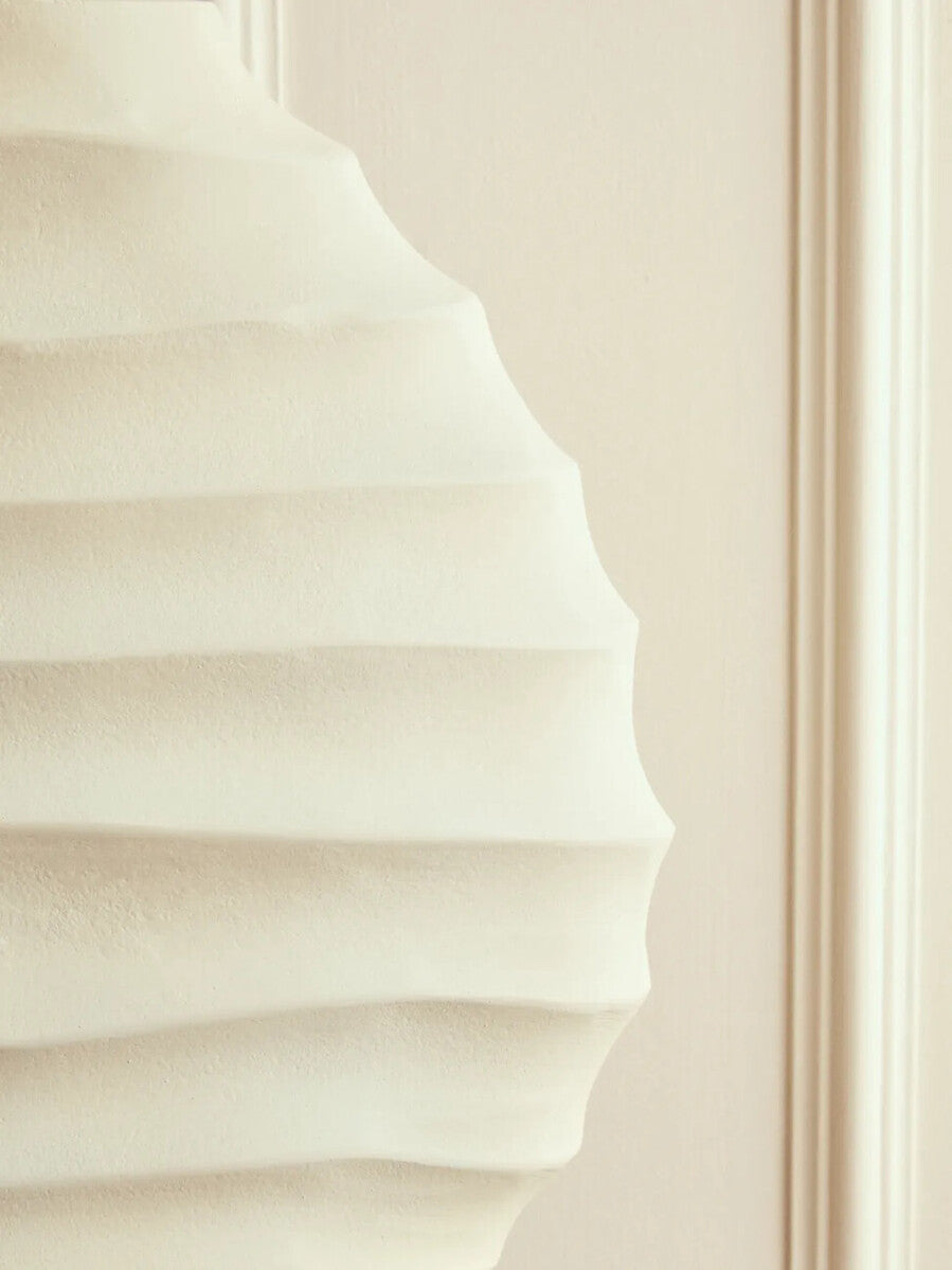 Mira Large Ivory Finish Rippled Round Vase