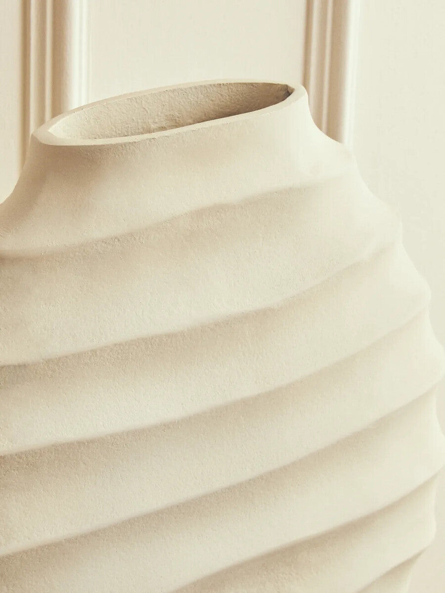 Mira Large Ivory Finish Rippled Round Vase