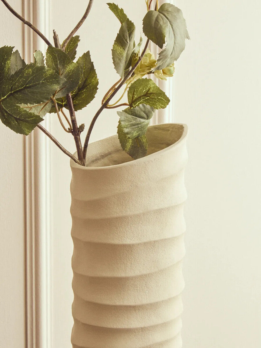 Mira Large Ivory Finish Rippled Vase