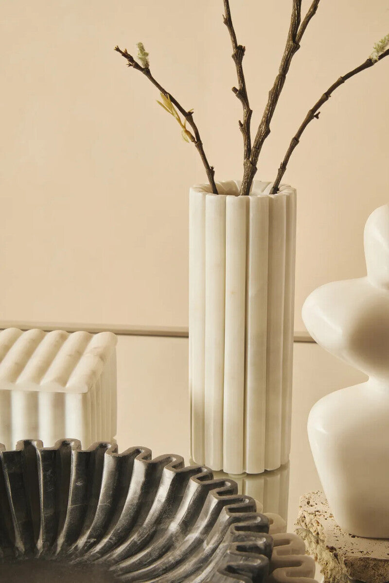 Savio White Fluted Marble Vase