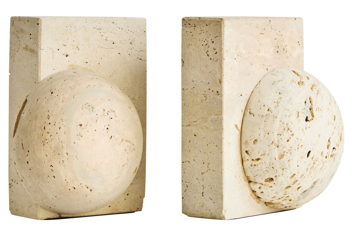 Tibor Travertine Set of Two Spherical Bookends