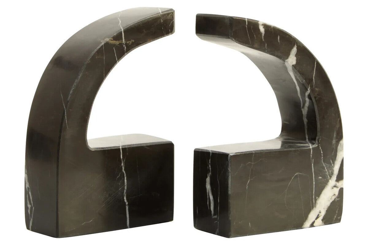 Zoro Black and White Marble Set of Two Comma Bookends