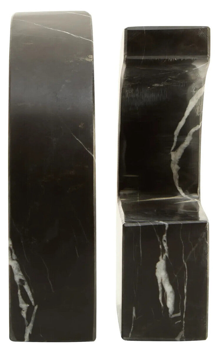 Zoro Black and White Marble Set of Two Comma Bookends