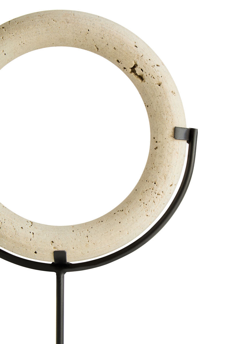 Tibor Travertine Ring Sculpture on Metal Stand