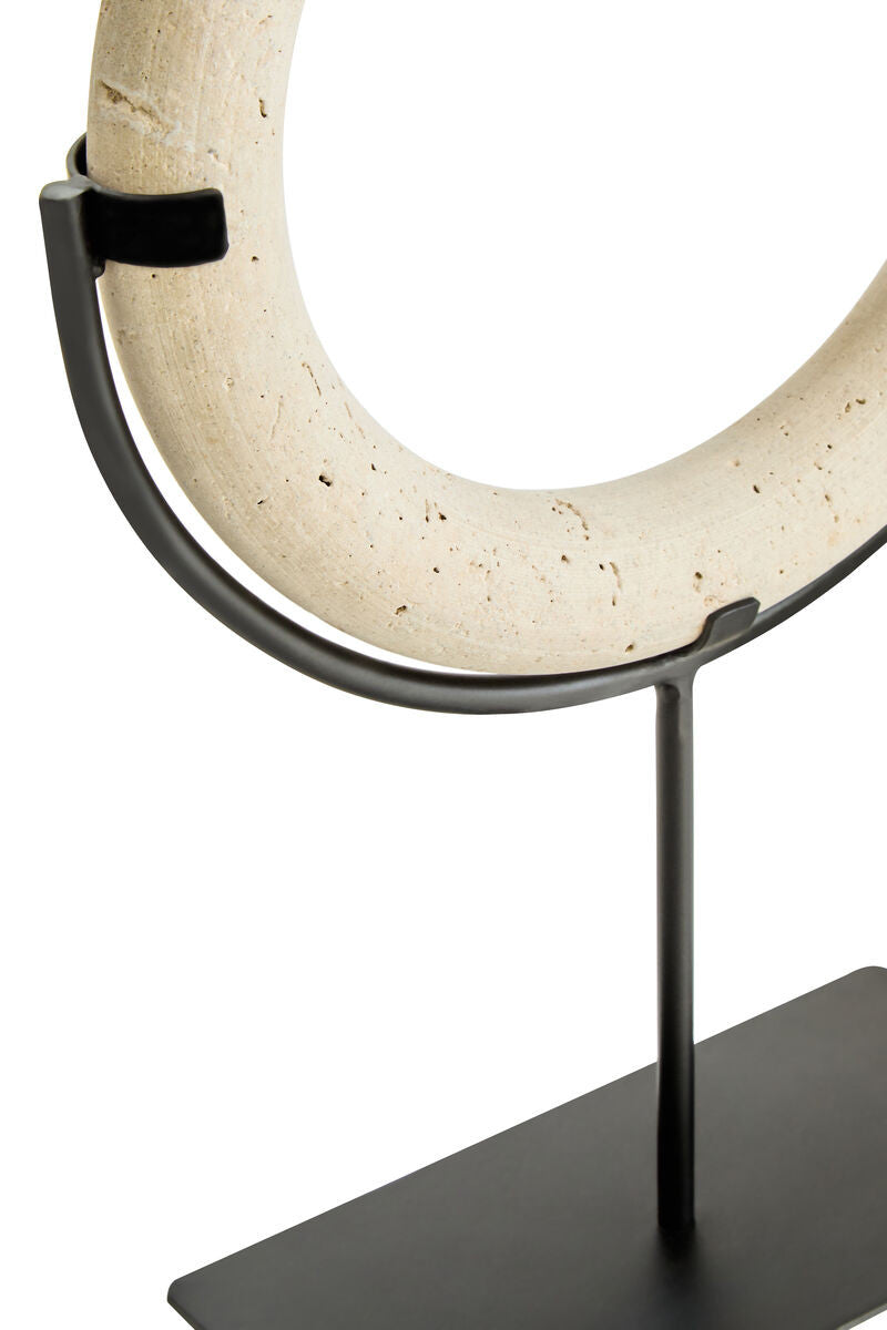 Tibor Travertine Ring Sculpture on Metal Stand