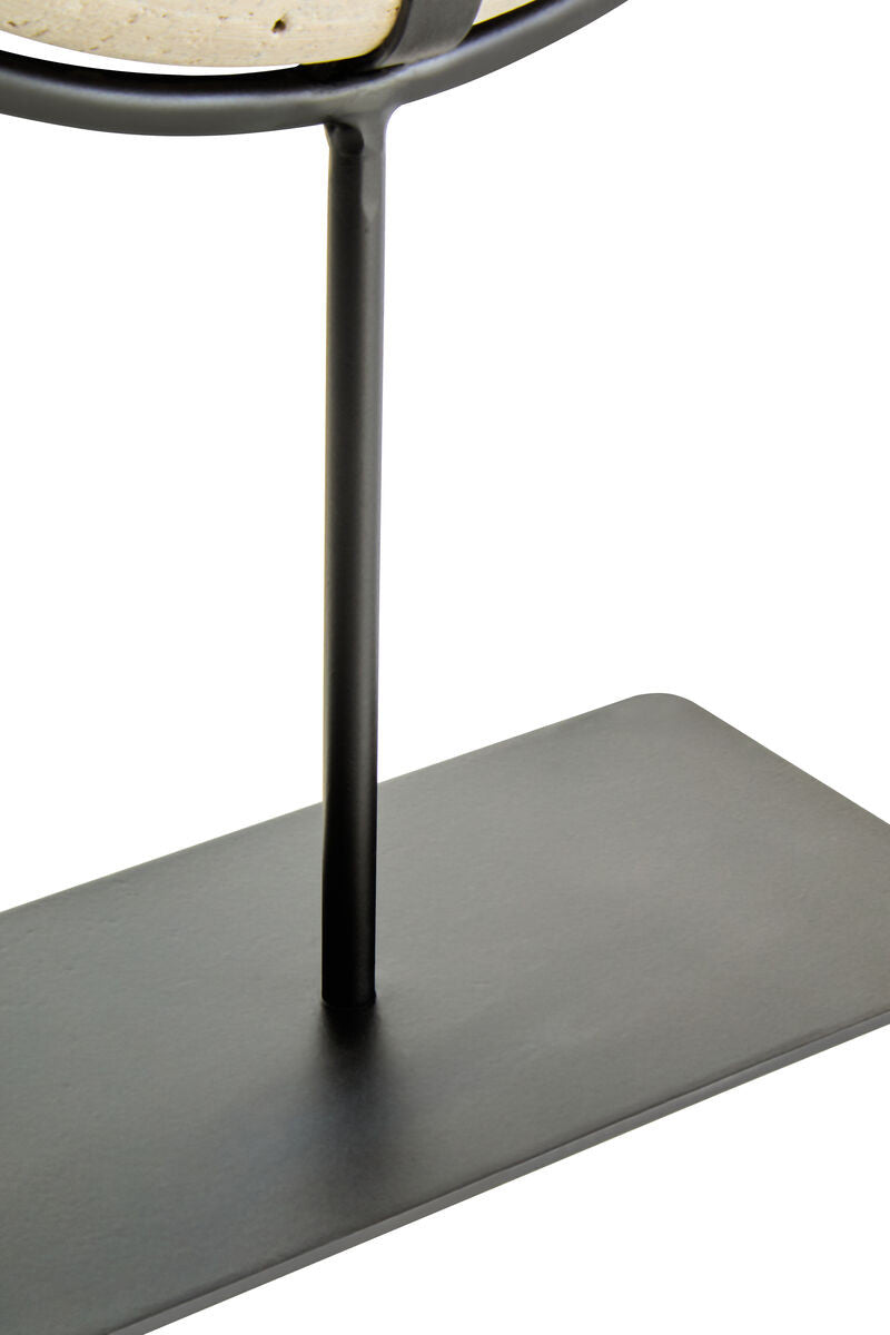 Tibor Travertine Ring Sculpture on Metal Stand