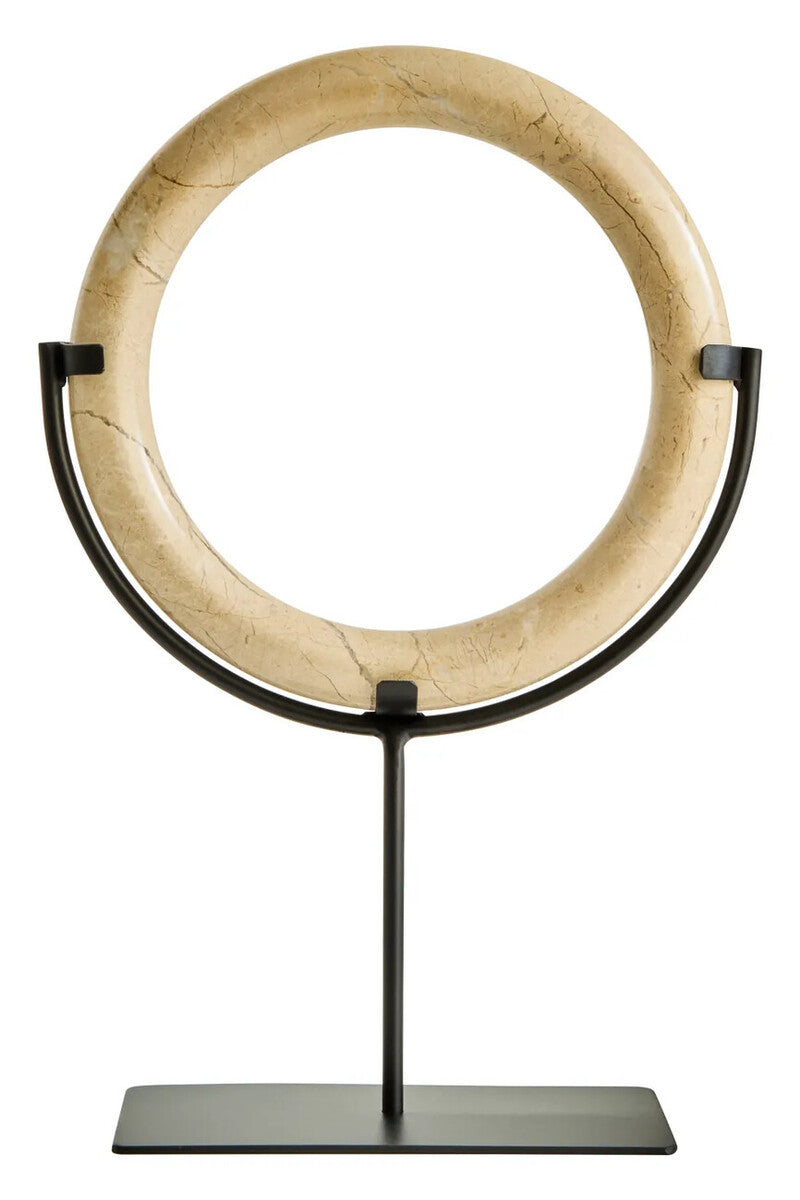 Zoro Cream Marble Ring Sculpture on Metal Stand