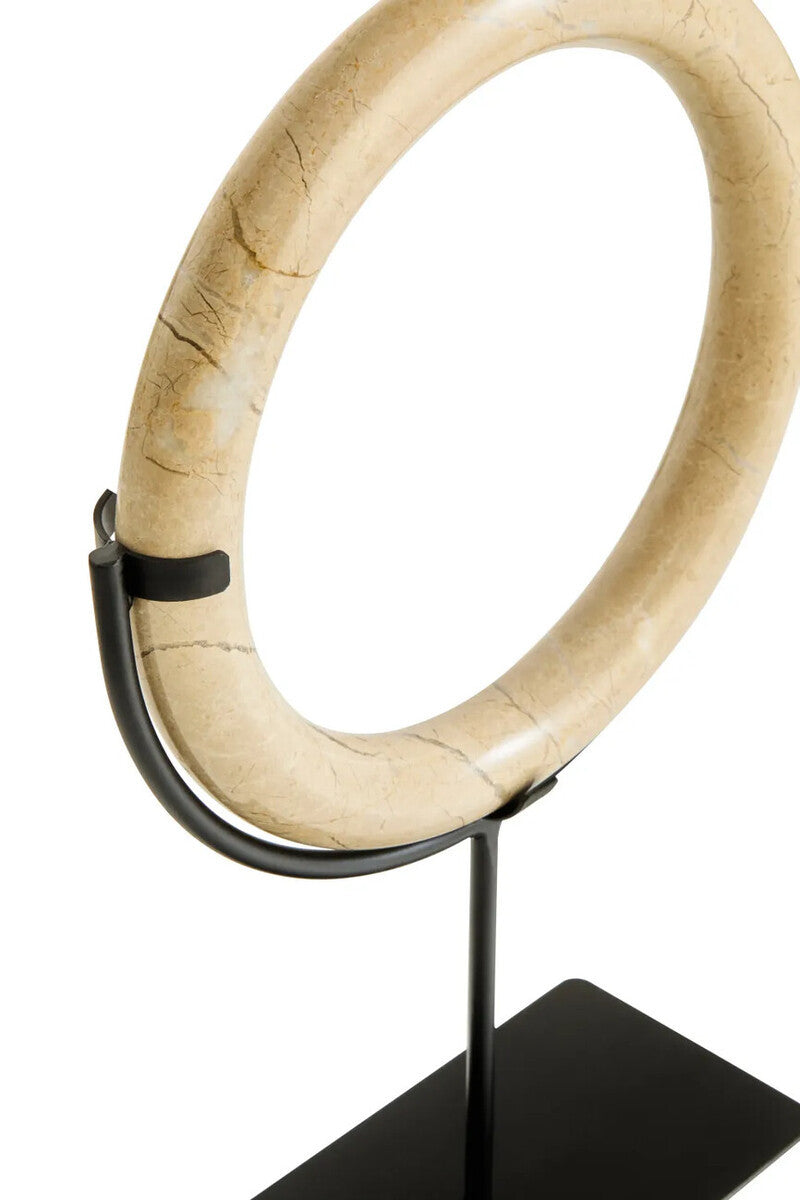 Zoro Cream Marble Ring Sculpture on Metal Stand