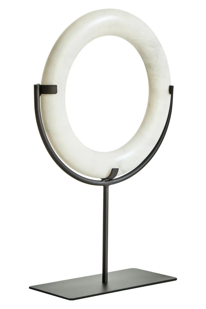 Zoro White Marble Ring Sculpture on Metal Stand
