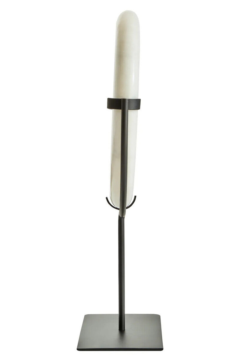 Zoro White Marble Ring Sculpture on Metal Stand