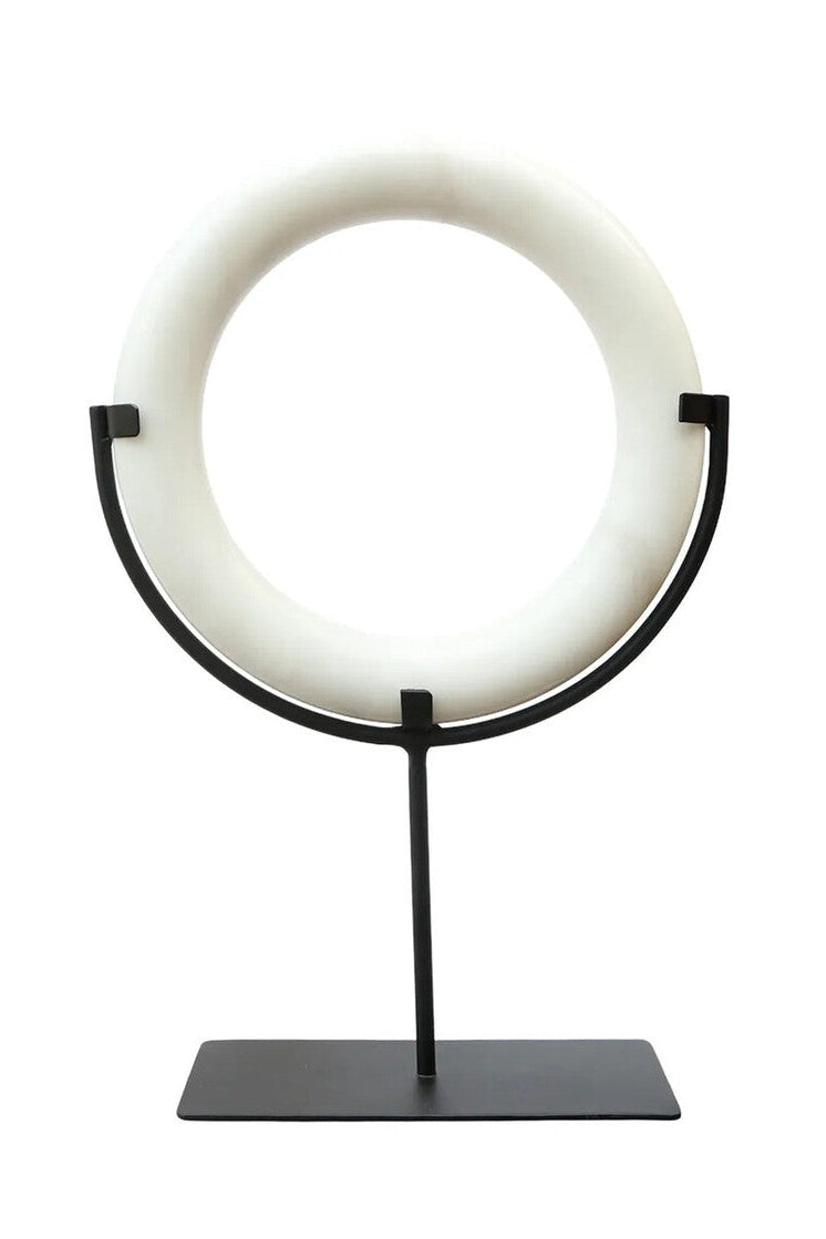 Zoro White Marble Ring Sculpture on Metal Stand
