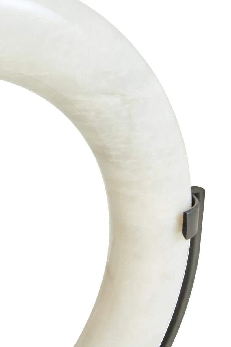 Zoro White Marble Ring Sculpture on Metal Stand
