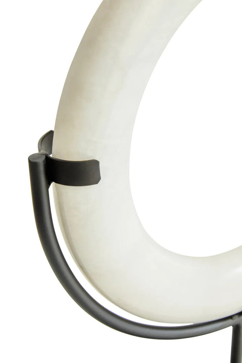 Zoro White Marble Ring Sculpture on Metal Stand