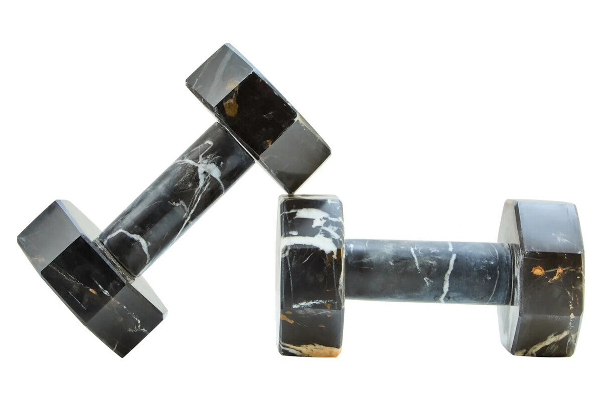 Zoro Set of Two Decorative Black and White Marble Dumbbells