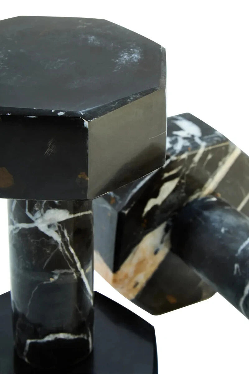 Zoro Set of Two Decorative Black and White Marble Dumbbells