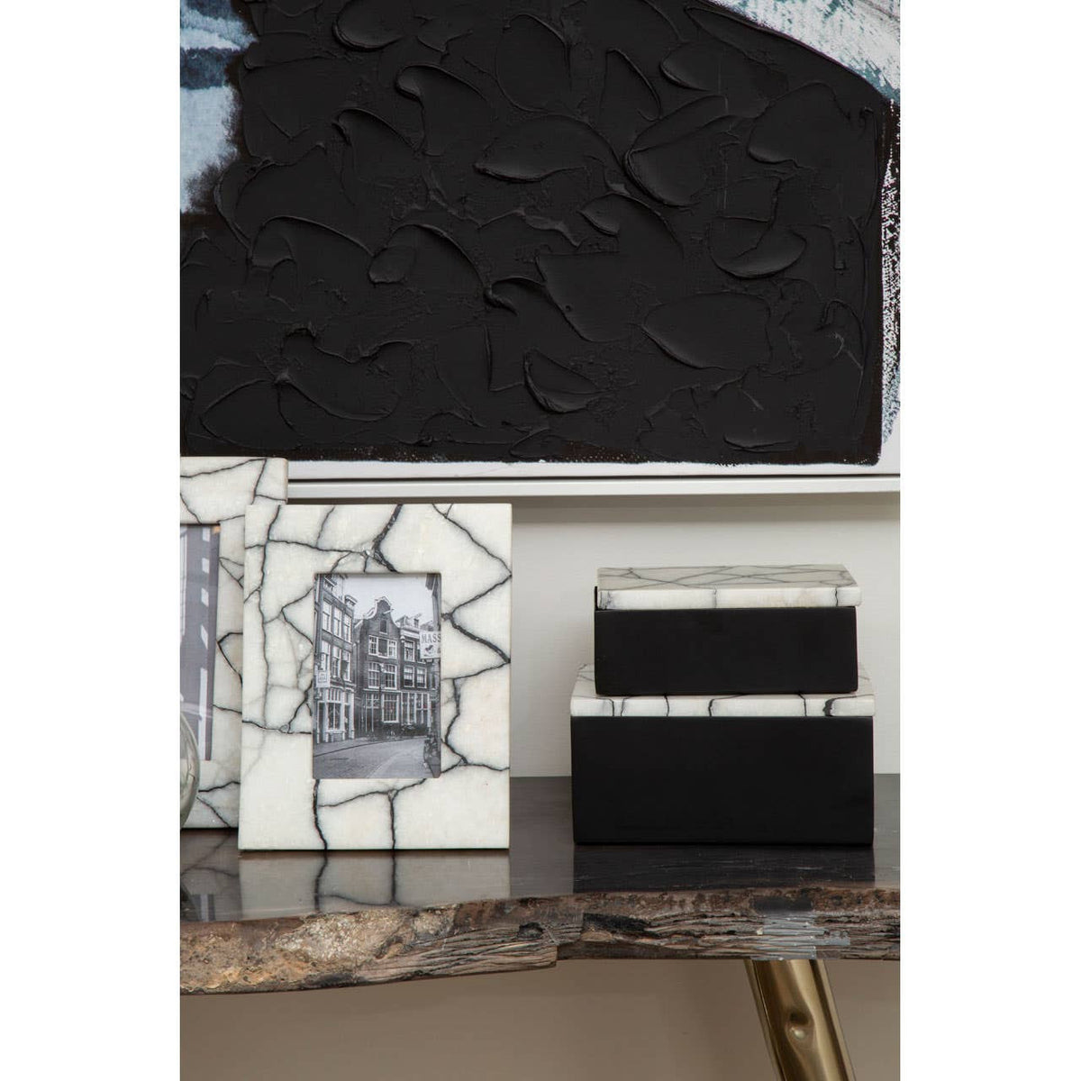 Marmara White and Black Marble 4In X 6In Small Photo Frame