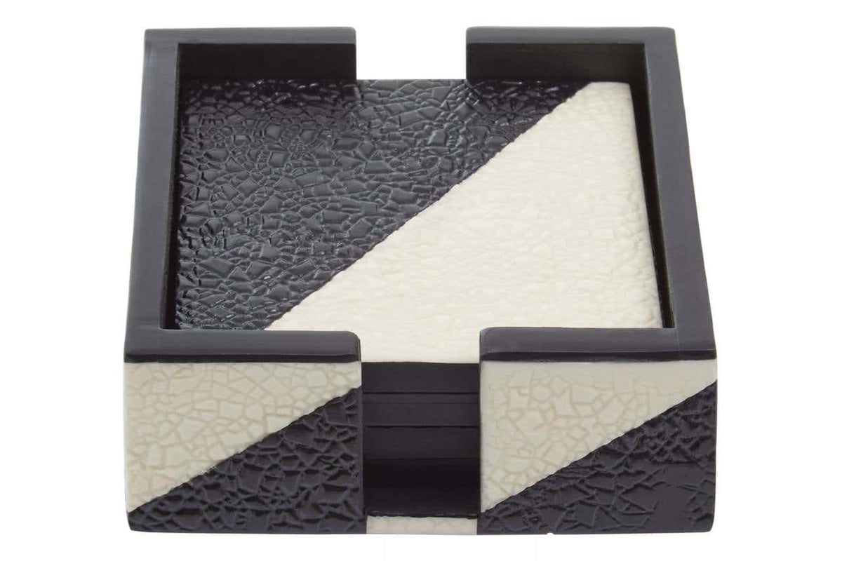 Ezra Set Of Four Black And White Coasters With Holder