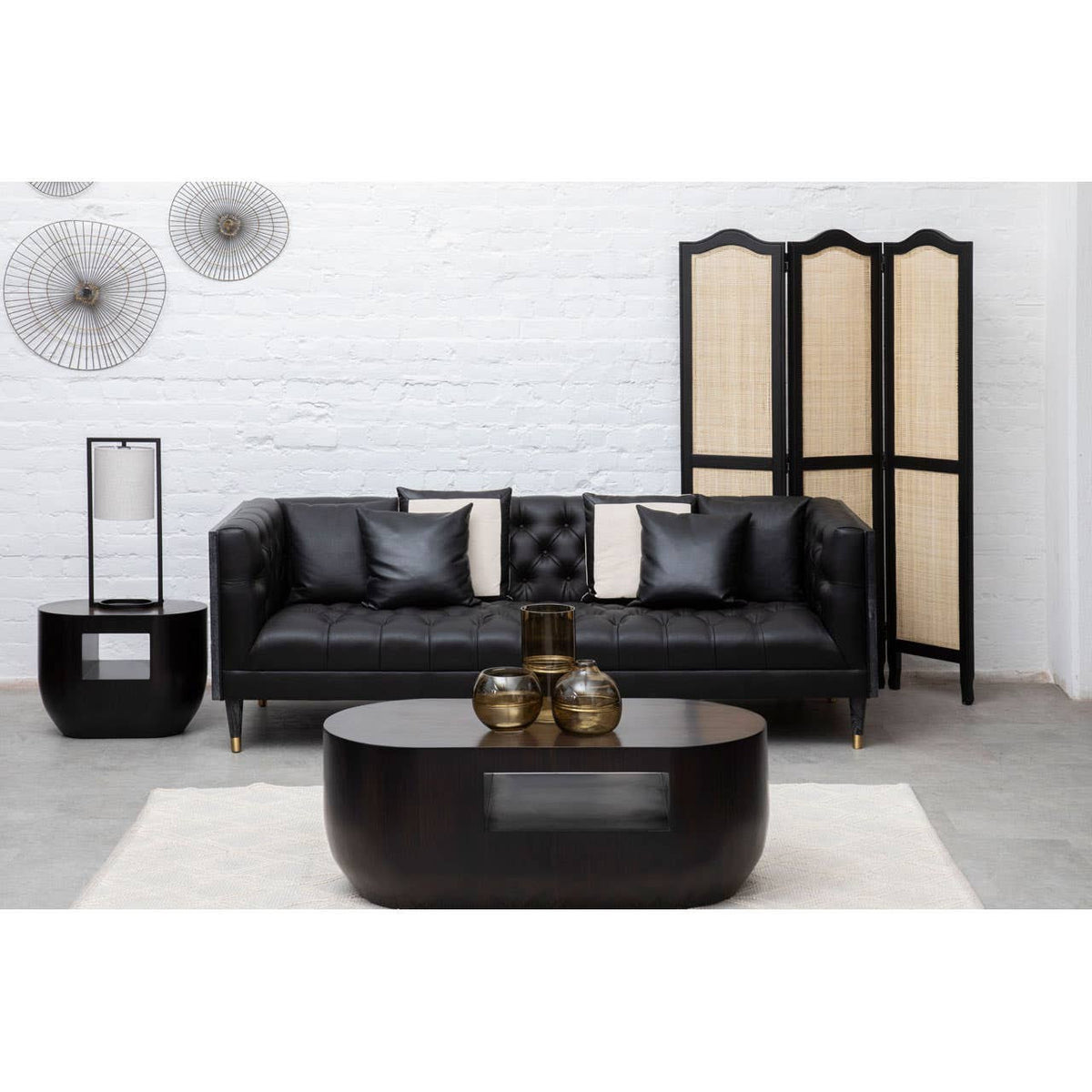 Lara Black Metal Table Lamp with Grey Shade
