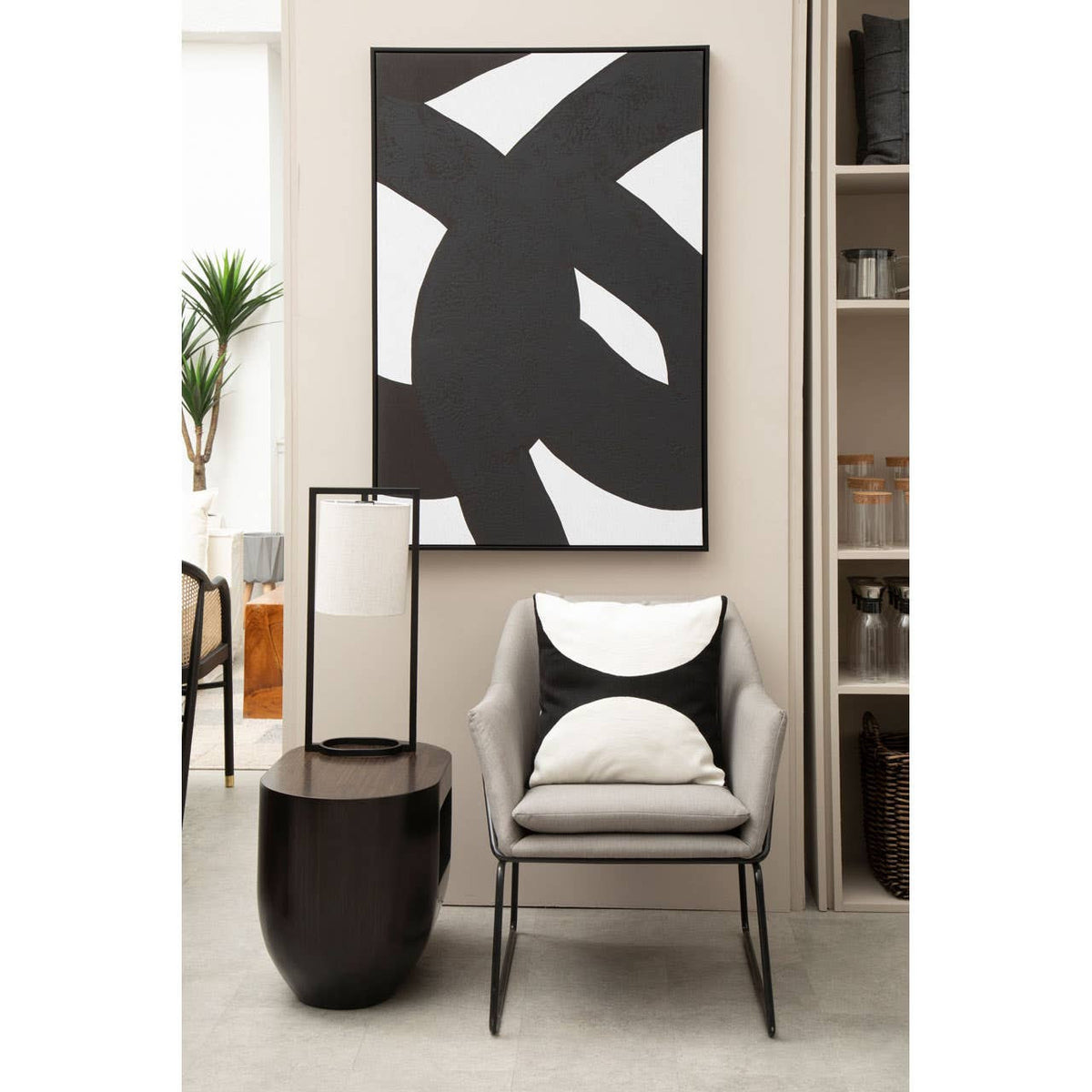 Lara Black Metal Table Lamp with Grey Shade