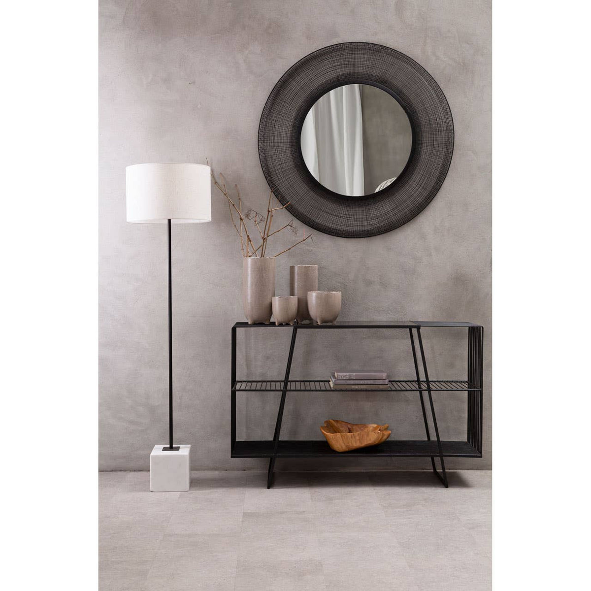 Murdoch Natural Linen Shade With White Marble Base Floor Lamp