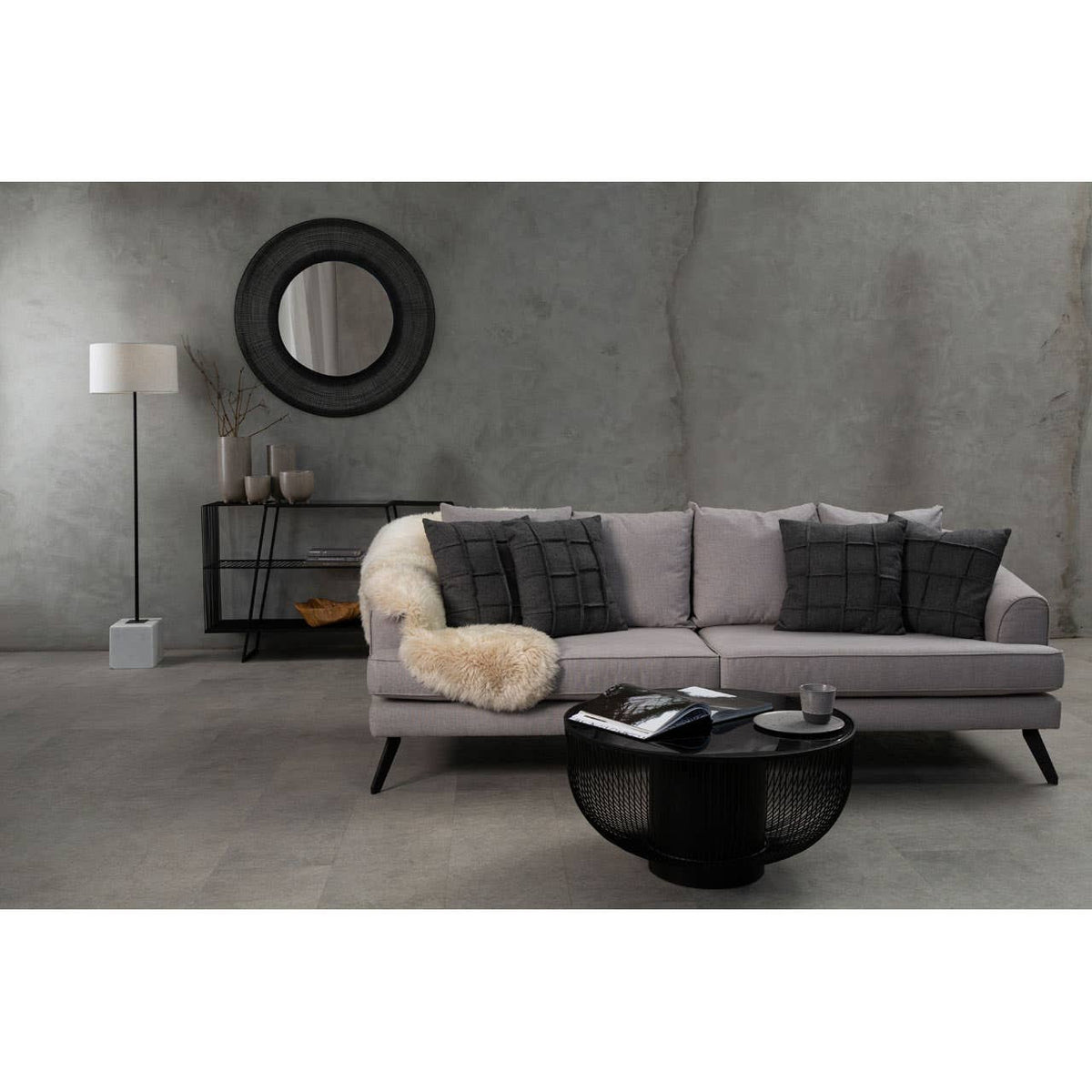 Murdoch Natural Linen Shade With White Marble Base Floor Lamp