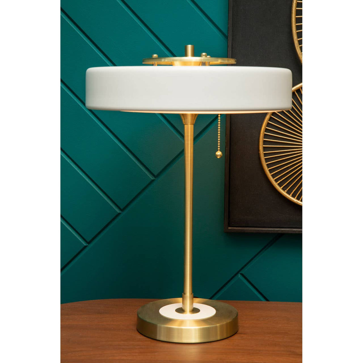 Rogano White Shade with Gold Finish Frame Table Lamp