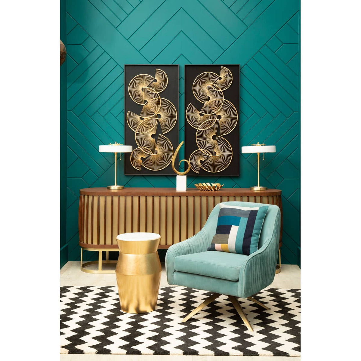 Rogano White Shade with Gold Finish Frame Table Lamp