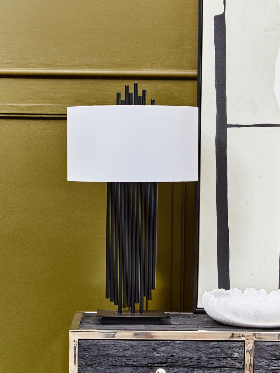 Impero Black Table Lamp with White Linen Shade