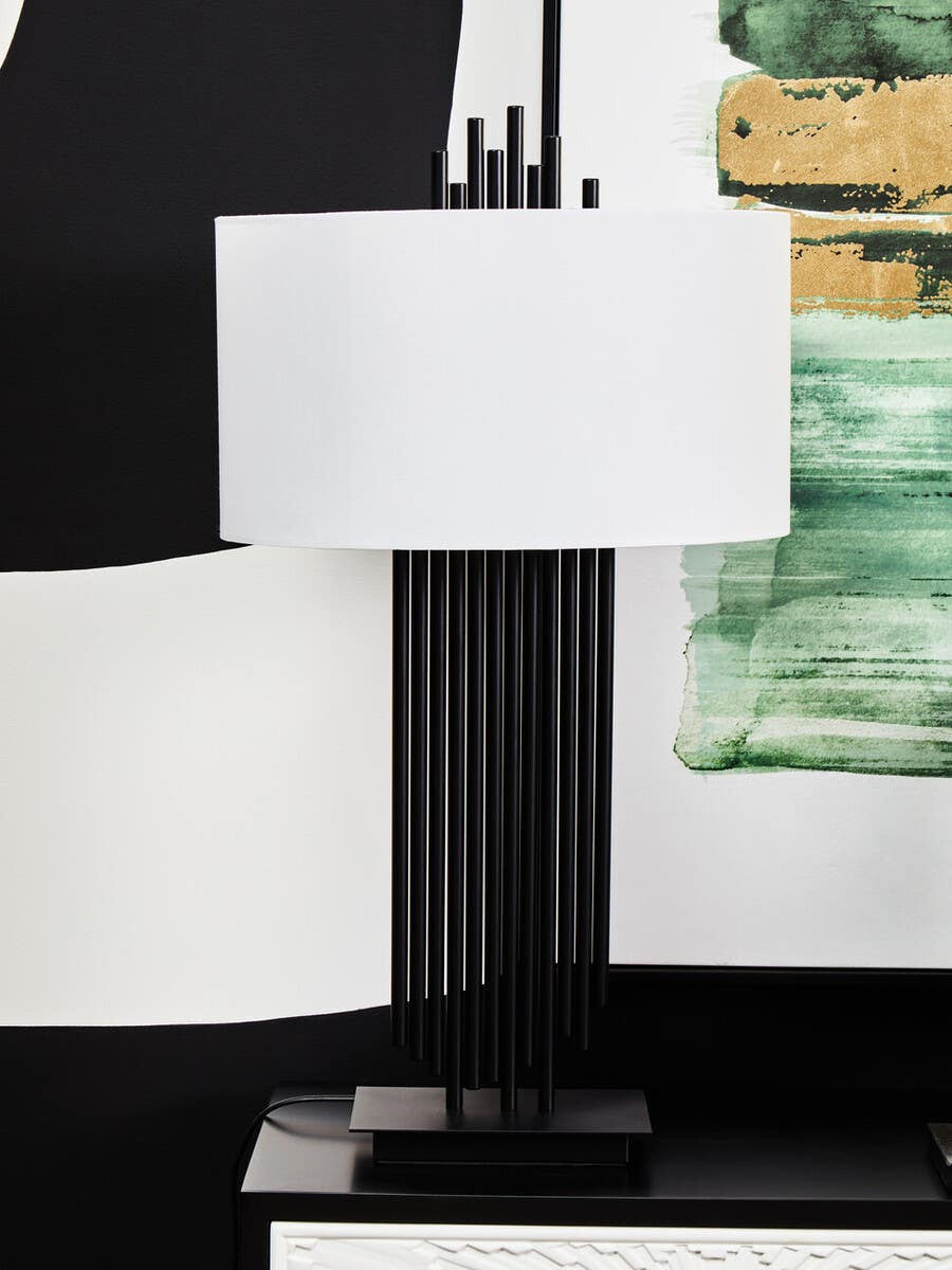 Impero Black Table Lamp with White Linen Shade