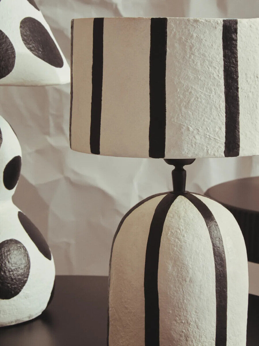 Carta Black and White Stripe Papier Mache Table Lamp