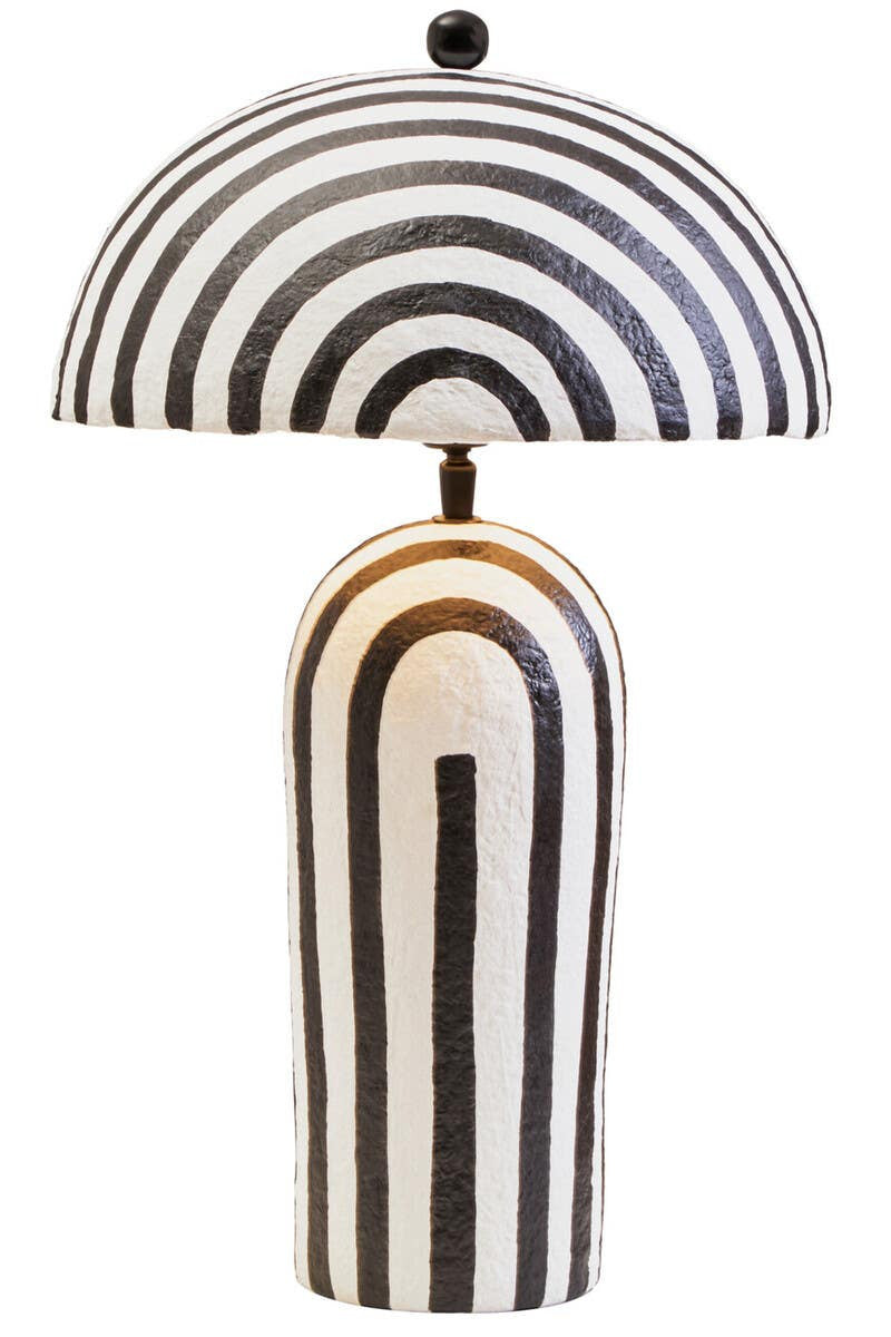 Carta Black and White Stripe Papier Mache Table Lamp with Dome Shade