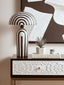 Carta Black and White Stripe Papier Mache Table Lamp with Dome Shade