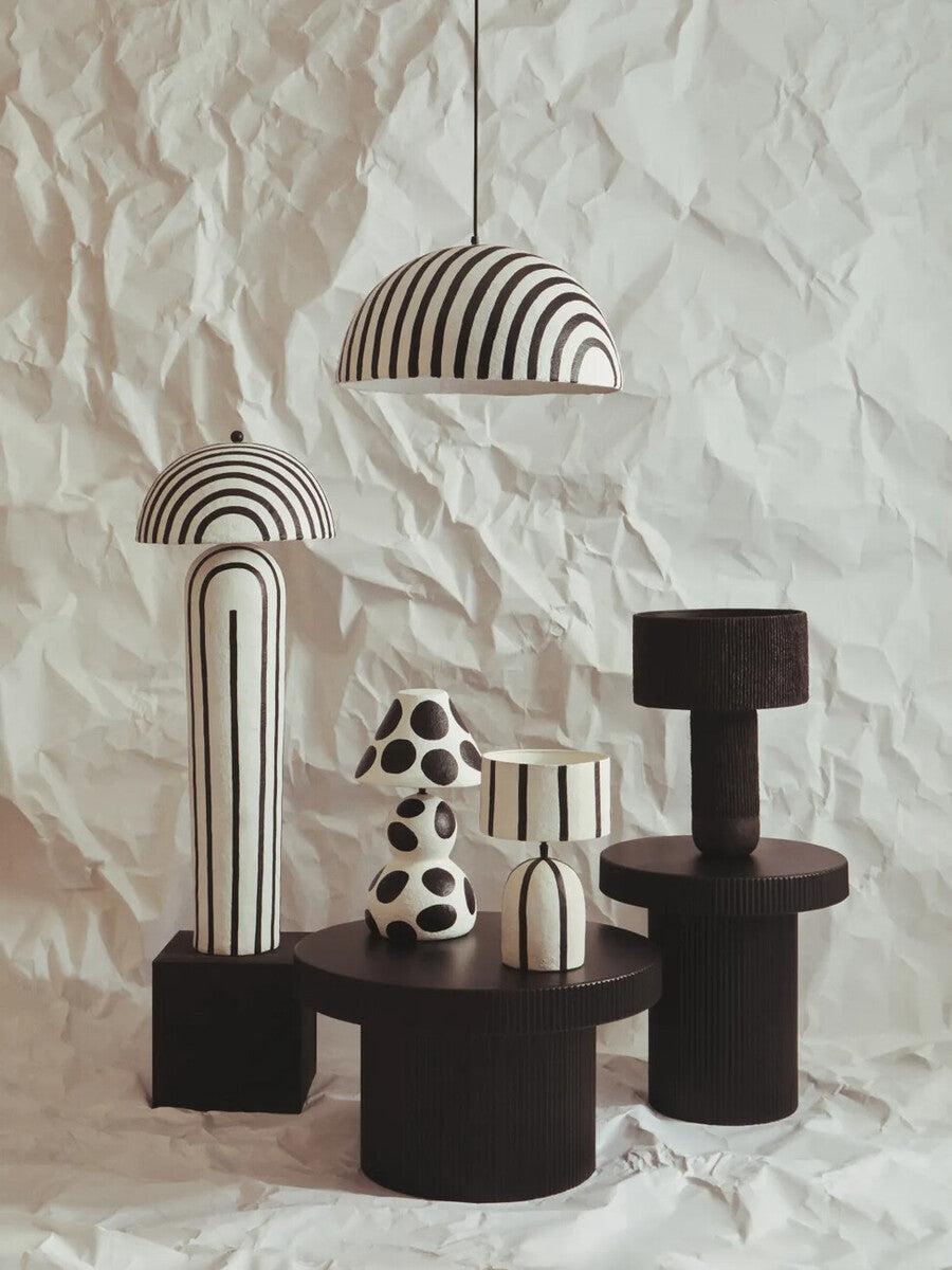 Carta Black and White Stripe Papier Mache Domed Floor Lamp