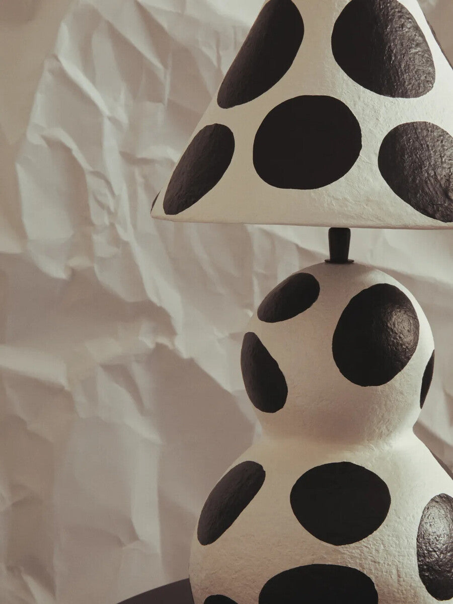Carta Black and White Polka Dot Papier Mache Table Lamp