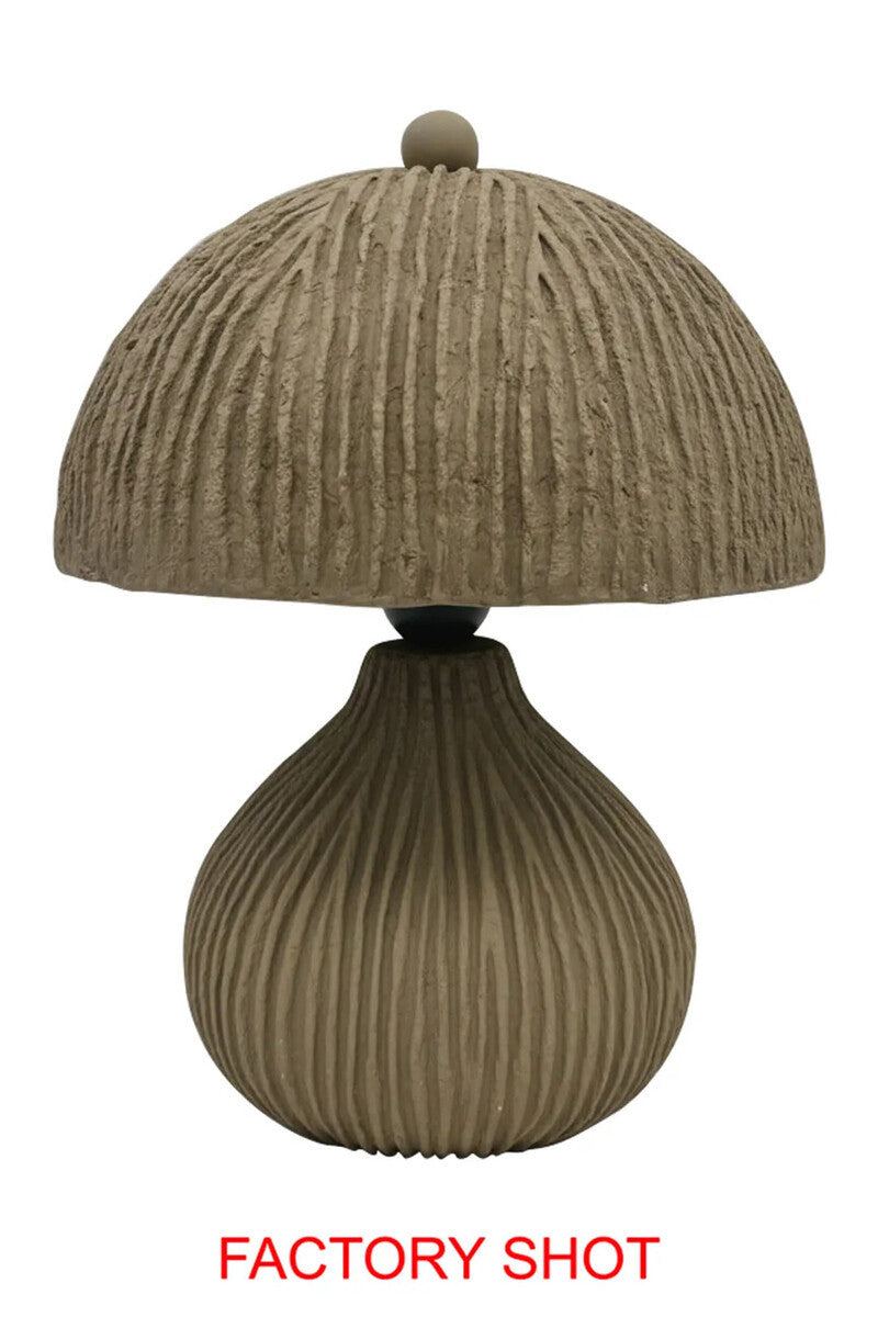 Carta Taupe Etched Linear Design Papier Mache Domed Table Lamp