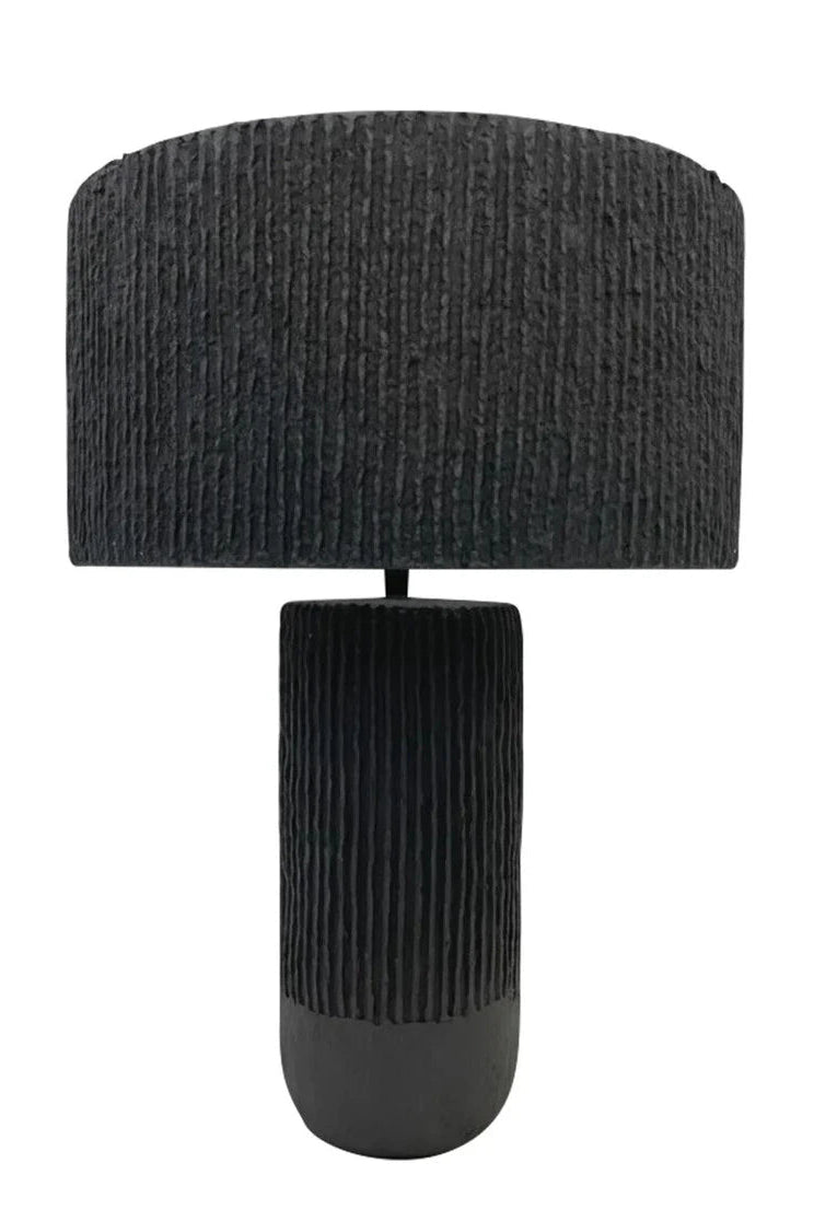 Carta Black Etched Linear Design Papier Mache Table Lamp